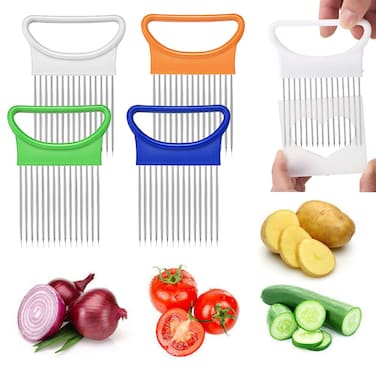 2Pcs Onion Holder Slicer Stainless Steel Tomato Lemon Potato Vegetable Holder Slicer Cutter Tool for Kitchen Worker Slicing