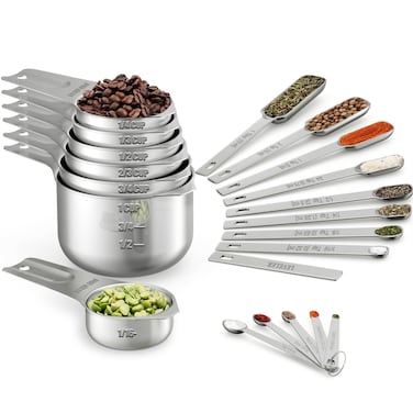 Wildone Measuring Cups  Spoons Set of 21  Includes 7 Stainless Steel Nesting Cups 8 Measuring Spoons 1 Leveler  5 Mini Measuring Spoons Ideal for Dry and Liquid Ingredients