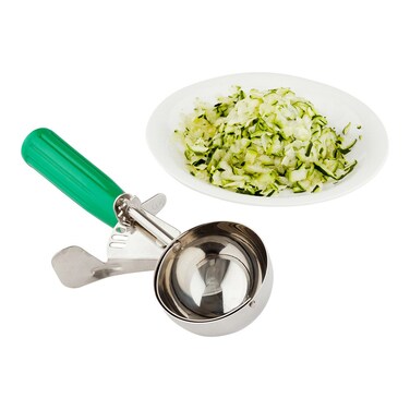 Restaurantware 12 325 oz Disher Scoop Food Scoop Ice Cream Scoop Portion Control  Green Handle Stainless Steel Met Lux  1ct Box