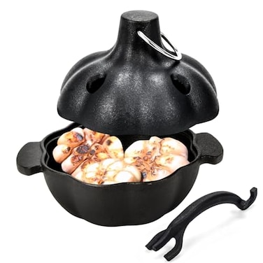 IPROUDER Preseasoned Cast Iron Garlic Roaster Heavy Duty Garlic Roaster with Lid