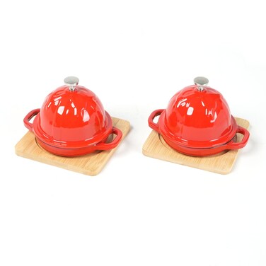 HAWOK Enameled Cast Iron Garlic Roaster Bake Set of 2 Red
