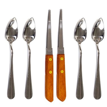 Infun Four 4 Grapefruit Spoons and 2 Grapefruit Knives Stainless Steel Serrated Edges