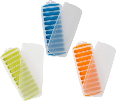 Lilys Home With Covers  Silicone Narrow Ice Stick Cube Trays with Easy Push and Pop Out Material Ideal for Sports and Water Bottles Assorted Bright Colours With Lids