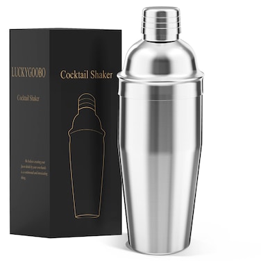 LUCKYGOOBO Stainless Steel Cocktail Shaker25oz750ml Martini ShakerBartender KitSilver
