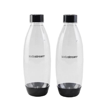 SodaStream 1 Litre Slim Reusable Dishwasher Safe Water Bottles Pack of 2 for Spirit Terra Art and Source Sparkling Water Makers for SodaStream Flavours  2x 1 Litre Water Black