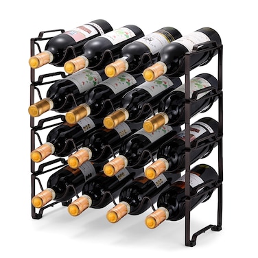 Simple Trending 4Tier Stackable Wine Rack Standing Bottles Holder Organiser Wine Storage Shelf Towel Rack for Kitchen Pantry Cabinet Hold 16 Bottles Bronze