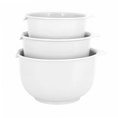 GLAD Mixing Bowls with Pour Spout Set of 3  Nesting Design Saves Space  NonSlip BPA Free Dishwasher Safe Plastic  Kitchen Cooking and Baking Supplies White