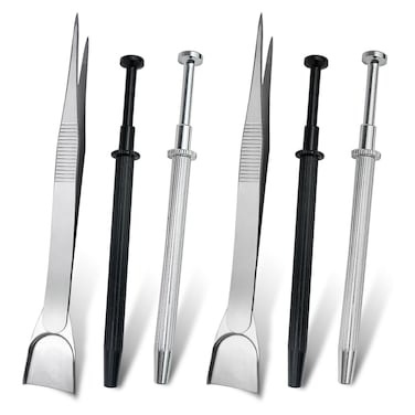 6 pcs Piercing Ball Grabber Tool Set Sprinkles Tools for Cake Decorating Includes Sprinkle Pen with 4 Claws and Jewelry Tweezers with Shovel Head Pearl Grabber for Tiny Objects JewelryChip Silver