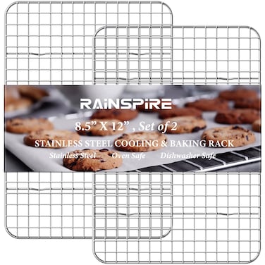 Rainspire Cooling Rack Stainless Steel Heavy Duty Cooling Racks for Cooking and Baking Oven Safe Wire Rack for Cooking Baking Rack for Oven Cooking Fits Quarter Sheet Pan 85 x 12 2Pack