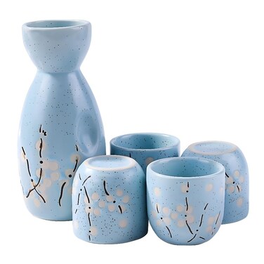 BOSILI Japanese Sake set 1 Sake Bottle and 4 Sake Cups for Wine Sake Blue