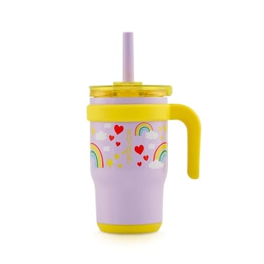 REDUCE 14 oz Coldee Tumbler with Handle for Kids Leakproof Insulated Stainless Steel Mug with Lid  SpillProof Straw Keeps Drinks Cold up to 18 Hrs Rainbow Sky