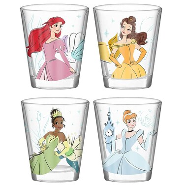 Silver Buffalo Disney Princess Icon Sparkle Line Up 4Pack Mini Glass Set 15 Ounces