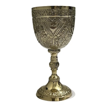 Morcomart Gold 1x Wine Chalice Goblet Communion Cup Medieval Gothic Theme Whiskey Goblet Material Brass Capicity 8 oz Used for Ceremonial Purposes