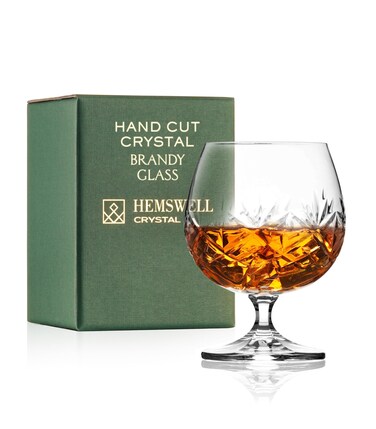 Hemswell Crystal Brandy Glass Gift Set Snifter Single  250ml Courvoisier Glass  Brandy Goblet  Cut Glass Cognac Glass for Men  Presentation Box  European Crystal  Glenrigg Design
