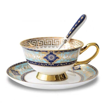YBK Tech Euro Style Cup  Saucer Set Art Bone China Ceramic Tea Coffee Cup for Breakfast Home Kitchen