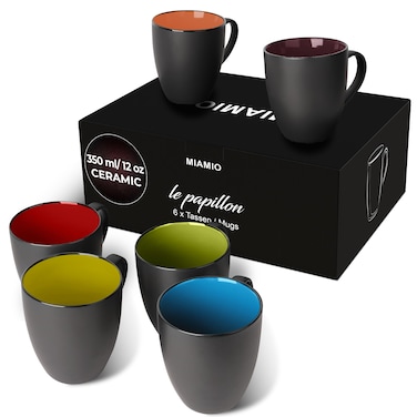 MIAMIO  6 x 350 ml Stoneware Coffee MugCup Set  Le Papillon Collection