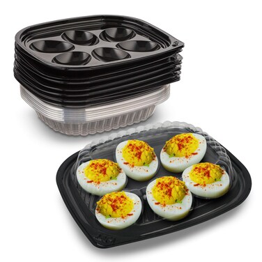 MT Products Plastic Disposable Deviled Egg Trays with Lids BlackClear  Set of 12 Trays and 12 Lids