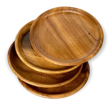 WRIGHTMART Wood Plates Appetizer Platter Snack Server Charger Tableware for Side Dish Bread  Butter Plate Sandwich Salad Dessert Set 4 Hand Crafted Acacia Wood Medium 8 Round