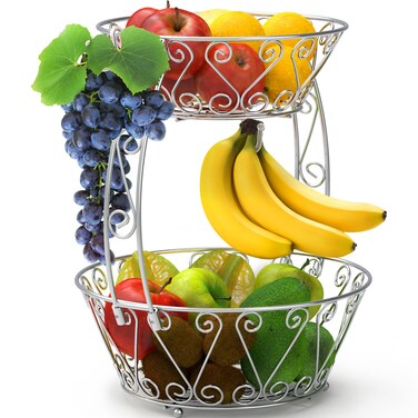 Simple Houseware 2Tier Countertop Fruit Basket Bowl Storage Chrome