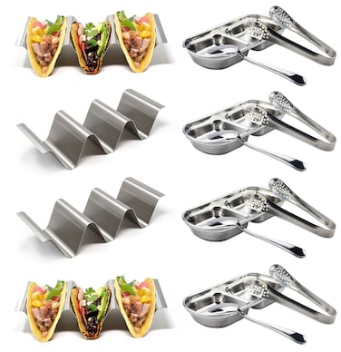 Taco Holders 4 Packs Stainless Steel Taco Racks With Handles by Encoli Toco Stand Hold up to 3 taco Oven Grill Dishwasher Safe