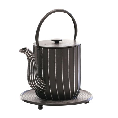 frieling Ja  Marage BlackSilver Cast Iron Teapot with Stainless Steel Infuser 34 oz