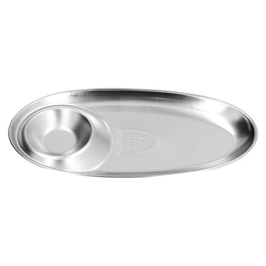 Tissting 304 Stainless Steel Chip Dip Platter Silver Oval Divided Spice Dish Snack Plate for Dip Appetizers Snacks Veggies Chips Two Compartment Serving Trayfor Home Outdoor CampingL108in
