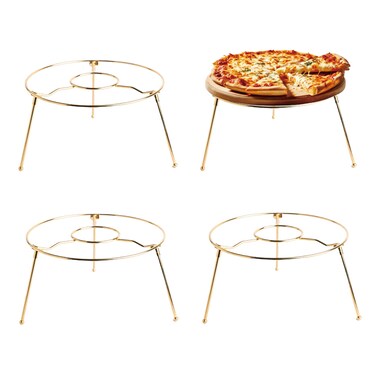 HOHIYA 4 Pcs 9 Inch Pizza Stand Holder Riser Display Serving for Tables Party Width for restaurant Home Iron Brass Gold