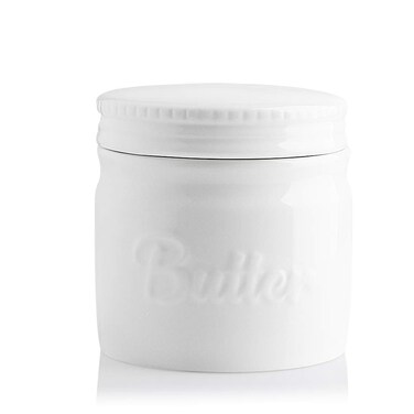 SWEEJAR Porcelain Butter Keeper Crock Ceramic Butter Container for Soft Butter French Butter Dish with Water LineWhite
