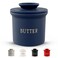 Kook Butter Keeper Dish French Ceramic Crock with Lid Embossed Container For Soft Butter Matte Navy