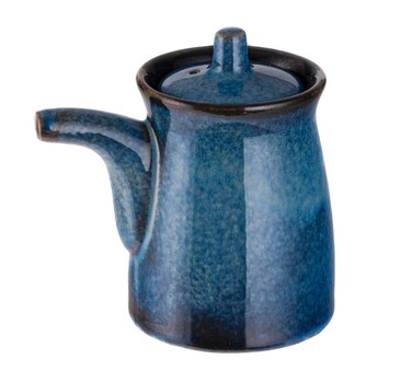 Happy Sales HSSDBLUE4 Japanese Style Earthenware Ceramic Oil Dispenser Ponzu Vinegar Dispenser Shoyu Soy Sauce Dispenser With Lid 6 fl oz Blue