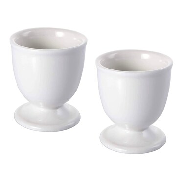 luzen 2Pcs Ceramic Egg Cups Porcelain Single Egg Stand Holders Egg Cup Tray Kitchen Gadgets Tools for Hard Boiled Eggs Breakfast Party Dinning White
