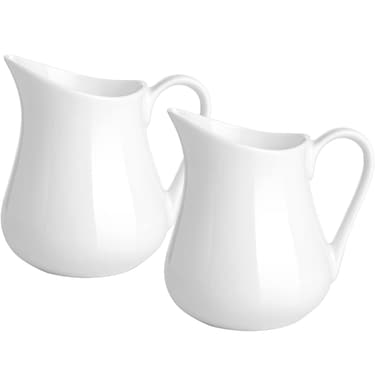 Gurygo 2 Pack Creamer Pitcher with Handle Small Classic White Fine Porcelain Creamer Pitcher Small Pitcher for Coffee Milk 4  Ounces Set2