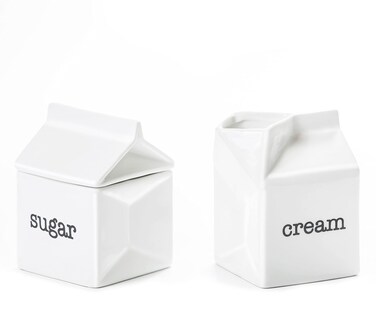 dodococa Ceramic Sugar and Creamer Set Milk Carton Shaped White Cream Jug and Sugar Bowl
