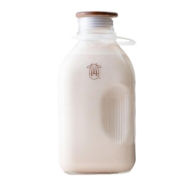 Almond Cow  Glass Pitcher with Lid and Spout Bottle for Refrigerator Clear Milk Jug FoodGrade Glass Liquid Container 60 fl oz Capacity 5 x 4 x 10 Inches