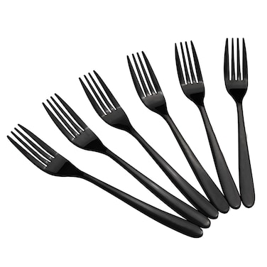 Vababa 16Piece Mirror Finish Black Stainless Steel Dessert Forks 72INCH