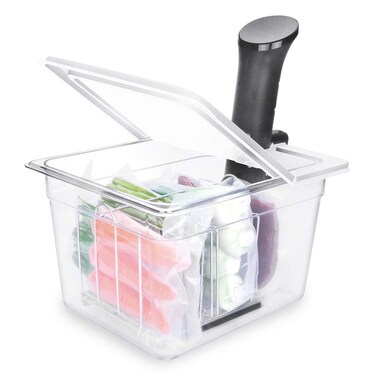 EVERIE 114ls Container with lid and rack  Sous Vide Container 114l with Collapsible Hinged Lid and Rack Compatible with Anova Nano and AN500US00 and Instant Pot SET12NANOPP
