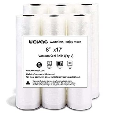 Wevac Vacuum Sealer Bags 8x16 Rolls 6 pack for Food Saver Seal a Meal Weston Commercial Grade BPA Free Heavy Duty Great for vac storage Meal Prep or Sous Vide