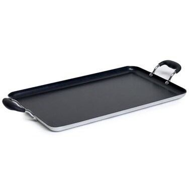 IMUSA 19x12in Aluminum Nonstick Double Burner Griddle with Cool Touch Handles Black