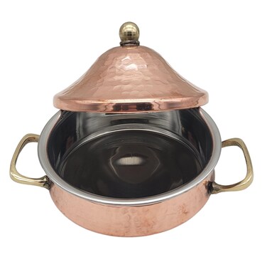 Kenouz  Handmade Hammered Red Copper Tajin with Stainless Steel Core  55 Inch