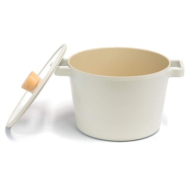 FIKA NEOFLAM Deep Stock Pot for Stovetops and Induction  Glass Lid with Wood Knob  Made in Korea 87  49qt