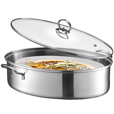 Eglaf 8Qt Stainless Steel Fish Steamer  MultiUse Oval Cookware with Rack Ceramic Pan Chuck  Stockpot for Steaming Fish Boiling Soup