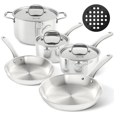 Duxtop WholeClad TriPly Stainless Steel Induction Cookware Set 9PC Kitchen Pots and Pans Set