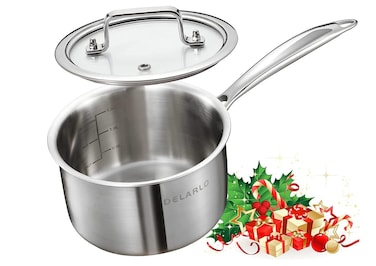DELARLO Stainless Steel Saucepan with Lid 20 Litre 16cm Induction Cooking Sauce Pot Sauce Pans 188 TriPly Stainless Steel Heavy Bottom Saucier Pot Cookware 20QT