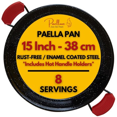 13 Inch Paella Pan 5 Servings  Enamelled No Rust Easy to Clean Steel Pan Propane  Gas Burners for Cooking  Indoor  Outdoor Cooking Skillet  Cacerola Paellera Sarten