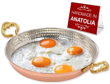 Hammered Copper Chef Pan Handcrafted Authentic Red Copper Skillet Turkish Egg Omelet Frying Pans Sahan 79 in  20 cm