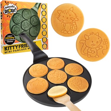 CucinaPro Kitty Friends Mini Pancake Pan  Make 7 Unique Flapjack Cat Designs Nonstick Pan Cake Maker Griddle for Breakfast Kitten Fun  Easy Cleanup Fun Animal Gift