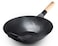 Craft Wok Black13 Flat PreSeasoned Hammered Carbon Steel Wok with Wooden and Steel Helper Handle 13 Inch Flat Bottom