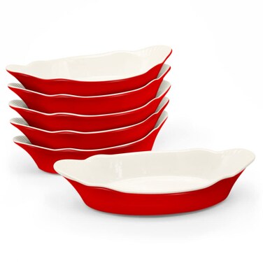 KooK Au Gratin Baking Dishes  Ceramic Serving Dishes for Banana Split Oven and Microwave Safe Dishwasher Safe Small Casserole Dish Lasagna  Cobblers Individual Serving Set of 6 12 oz