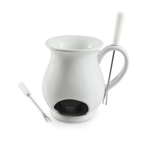 Swissmar F66327 Indulge Chocolate Fondue Mug Set 4Piece CeramicStainless Steel White 125ml Tealight Candle Heated Dishwasher Safe Gift Boxed