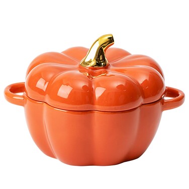 JUSTUP Dutch Oven Pot with Lid Pumpkin Pottery Dessert Saucepan Mini Baking Dish Cute Pumpkin Bowl Covered Dutch Oven Ceramic Stockpot PumpkinShaped Casserole Orange